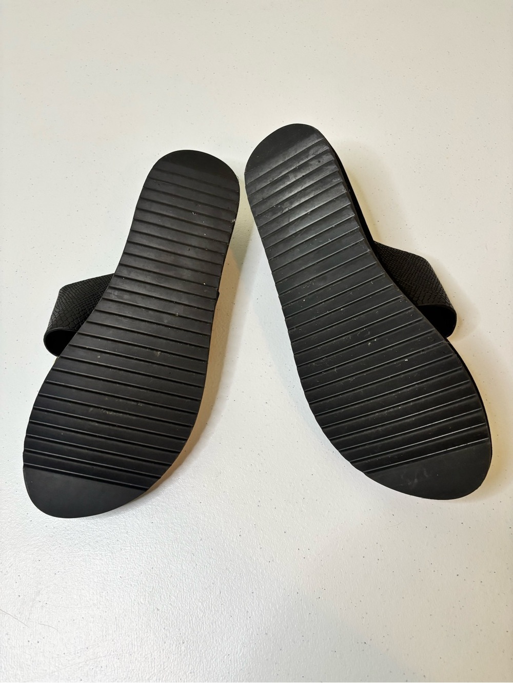 ALDO Black Slide Sandals with Gold Buckle Detail - Picture 4 of 5